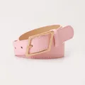 Pink leather fashion belt for women featuring a minimalist golden geometric pin buckle - Pink