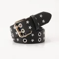 Cintura punk in pelle nera con borchie a stella argentate e fibbia a doppio ardiglione - Nero