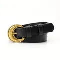 Cinturón vintage de cuero negro para mujer con hebilla dorada en forma de luna - Negro