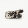 Y2K black glitter belt for women with sparkling silver rhinestone buckle and eyelets - Black