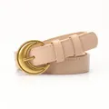 Vintage crescent moon buckle leather belt for women in elegant beige with gold pin - Apricot