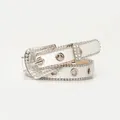 White luxury Y2K rhinestone belt with western buckle and sparkling sequin texture - White