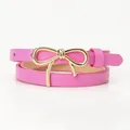 Sweet pink skinny belt for women with a polished gold metal bow buckle for dresses - Rose Red