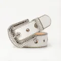 Sparkly white sequin waist belt with luxury rhinestone buckle for women fashion dresses - 110cm x 3.8cm / White
