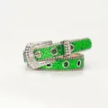 Y2K emerald green sequin belt with rhinestone buckle and metallic eyelets for women - Green