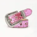 Chic pink glitter belt with oversized rhinestone buckle and metal bead trim - 110cm x 3.8cm / Rose Red
