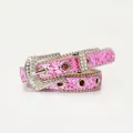 Ceinture y2k rose scintillante avec paillettes et boucle ornée de strass brillants - Rose rouge