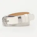 Cintura da donna minimalista in pelle bianca con fibbia in metallo argentato inciso - Bianco