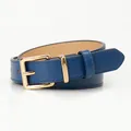 Navy blue chic leather belt for women featuring a polished gold rectangular pin buckle - Navy Blue