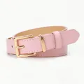 Minimalist pink faux leather belt for women with elegant golden square pin buckle - Pink