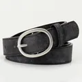 Fashionable black PU leather belt for women featuring a silver oval metal buckle - Black