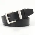 Cintura classica in pelle nera da donna con fibbia quadrata argentata minimalista - Nero