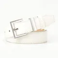 Elegante cintura in pelle bianca da donna con fibbia quadrata in metallo argentato - Bianco