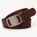 Brown nylon tactical belt for men with a matte silver alloy automatic buckle - Coffee