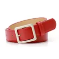 Minimalist red leather belt for women with elegant square silver metal buckle and stitching - Red
