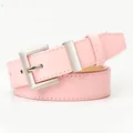 Ceinture élégante en cuir rose pour femme avec boucle carrée argentée brillante - Rose