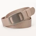 Khaki nylon tactical belt for men with brushed metal automatic buckle and woven texture - Beige