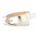 Cinturón minimalista de cuero PU blanco para mujer con hebilla plateada y costura blanca - Blanco