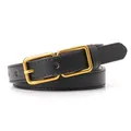 Classic black leather belt with a vintage bronze double square buckle for women - Black