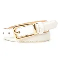 Classic white leopard print faux leather belt with a polished gold pin buckle for women - White