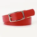 Cintura sottile rossa in pelle con fibbia ad ardiglione argento lucido per pantaloni donna - Rosso