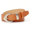 Cinturón minimalista de cuero PU marrón claro para mujer con hebilla de metal plateado - Camel