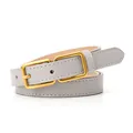 Elegant light gray leather belt for women featuring a stylish double gold square buckle - Gray
