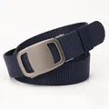 Men's outdoor tactical navy nylon belt with automatic brushed metal alloy buckle - Navy Blue