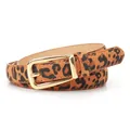 Women's leopard print belt with a sleek golden pin buckle for stylish denim fashion - Leopard Camel