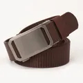 Tactical nylon canvas belt in deep brown with textured metal alloy buckle in studio shot - 3.5cm x 125cm / Coffee