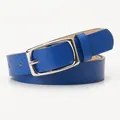 Slim royal blue leather belt for women with a polished silver pin buckle for jeans - Blue