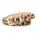 Women's leopard print belt with gold square buckle for jeans fashion accessories - Leopard Beige