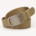 Tactical outdoor khaki nylon belt with dark gray matte alloy automatic buckle - Khaki