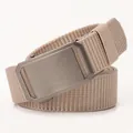 Khaki braided nylon tactical belt with a brushed matte grey metal buckle for men - 3.5cm x 125cm / Beige