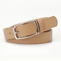 Minimalist light brown faux leather belt featuring a classic silver square buckle - Khaki
