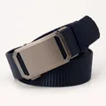 Tactical dark blue nylon woven belt with matte alloy buckle for casual work pants - 3.5cm x 125cm / Navy Blue