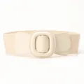 Chic cream white wide elastic belt with a large oval leather-covered buckle for dresses - Beige