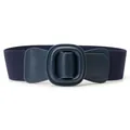 Fashionable dark blue elastic wide waist belt with leather-wrapped buckle for women - Navy Blue