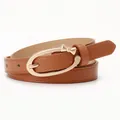 Elegant camel PU leather belt for women featuring a gold butterfly buckle closure - Camel