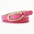 Sweet pink PU leather belt for women with a delicate gold-tone metal bow buckle - Rose Red