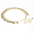 Bohemian gold metal waist chain with embossed coin pendants and adjustable clasp link - Gold