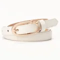 Elegant white PU leather belt for women with golden oval buckle and bow detail - White