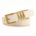 Minimalist beige suede belt for women featuring a vintage gold pin buckle and triple loops - Beige