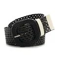 Ceinture tressée noire pour femme avec boucle carrée et finitions en cuir blanc cassé - Noir