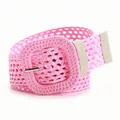 Ceinture tressée rose vif pour femme avec boucle carrée en résine et bordure en similicuir - Rose
