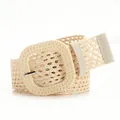 Ceinture tressée en paille beige avec boucle carrée pour robes d'été bohèmes - Beige