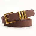 Dark brown suede leather belt with vintage gold buckle and metal decorative rings - Coffee