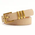 Beige suede women's belt featuring a gold rectangular pin buckle and metal accents - Khaki