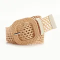 Ceinture beige tressée en paille PP avec boucle carrée pour robes de style été - Khaki