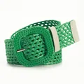 Cintura intrecciata verde con fibbia quadrata e dettagli in pelle bianca per abiti estivi - Verde